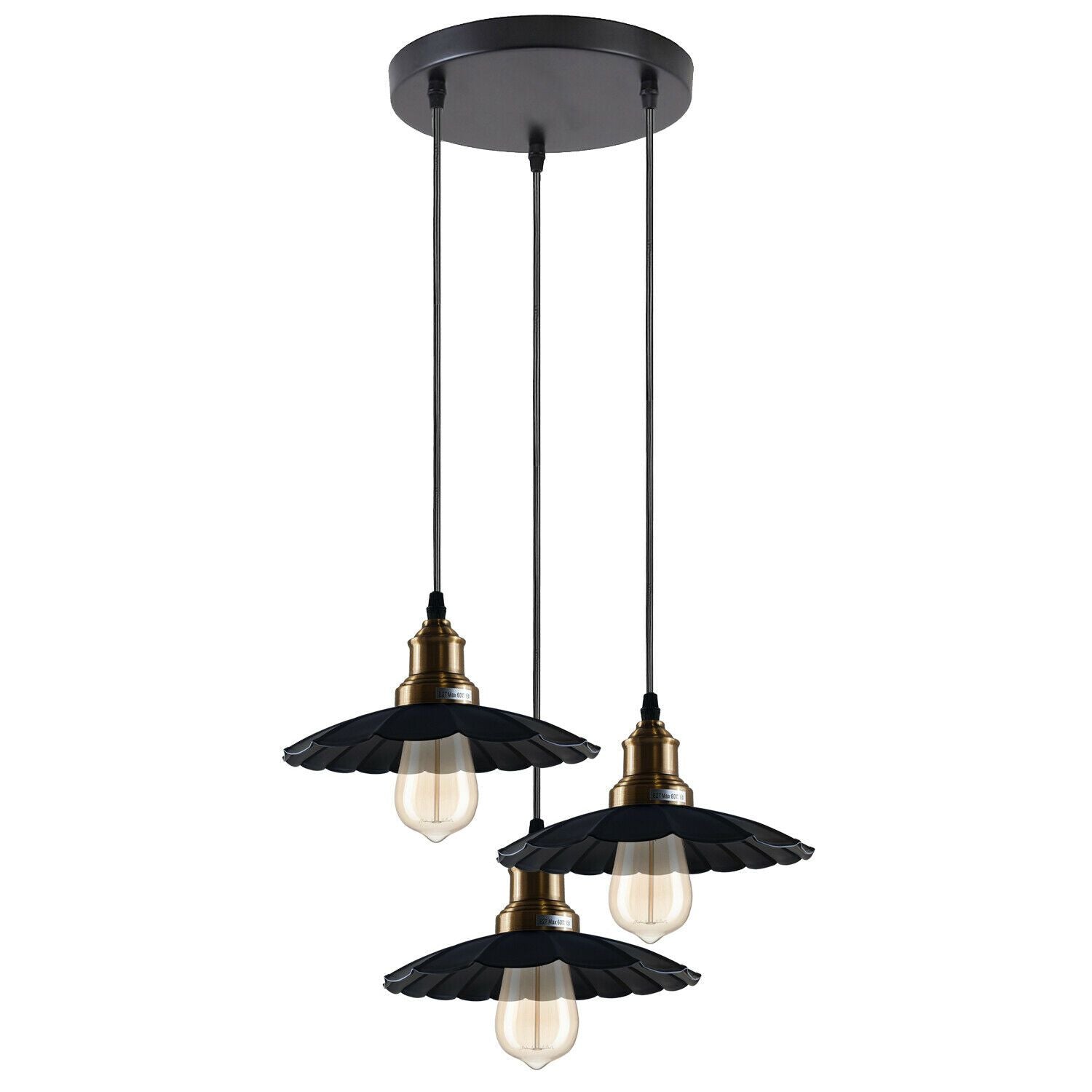 3 Outlet Black Wavy Metal Ceiling Pendant Light~1488