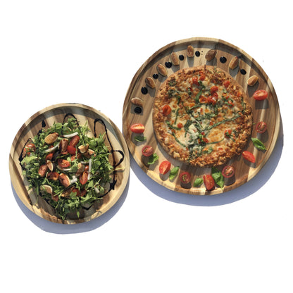 2 Large-sized Acacia platters for Pizza and Salad party serving set