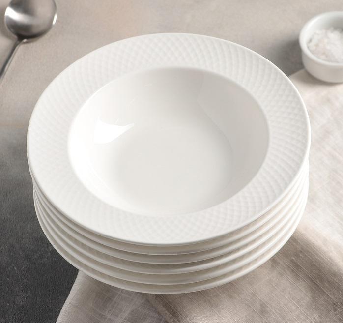 White Porcelain Deep Plate With Embossed Wide Rim 9" inch | For soup, Secondary image
