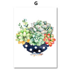 Watercolor Cactus Succulent Plant Wall Art Canvas