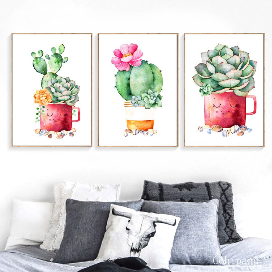 Watercolor Cactus Succulent Plant Wall Art Canvas Secondary image