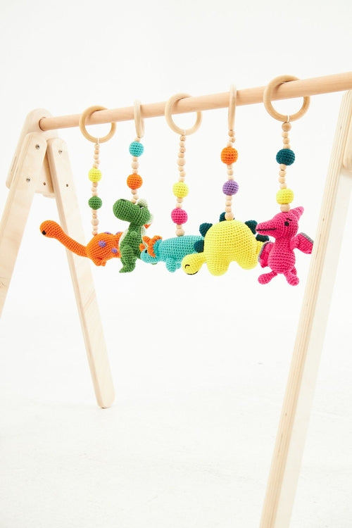 Montessori Baby Gym & Hanging Toys Set | Wooden Play Gym for Babies -