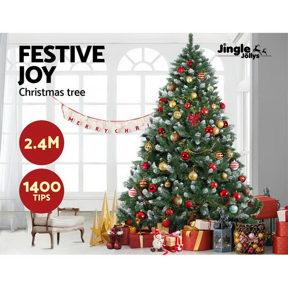 Jingle Jollys Christmas Tree 2.4M Xmas Trees Decorations Snowy Green