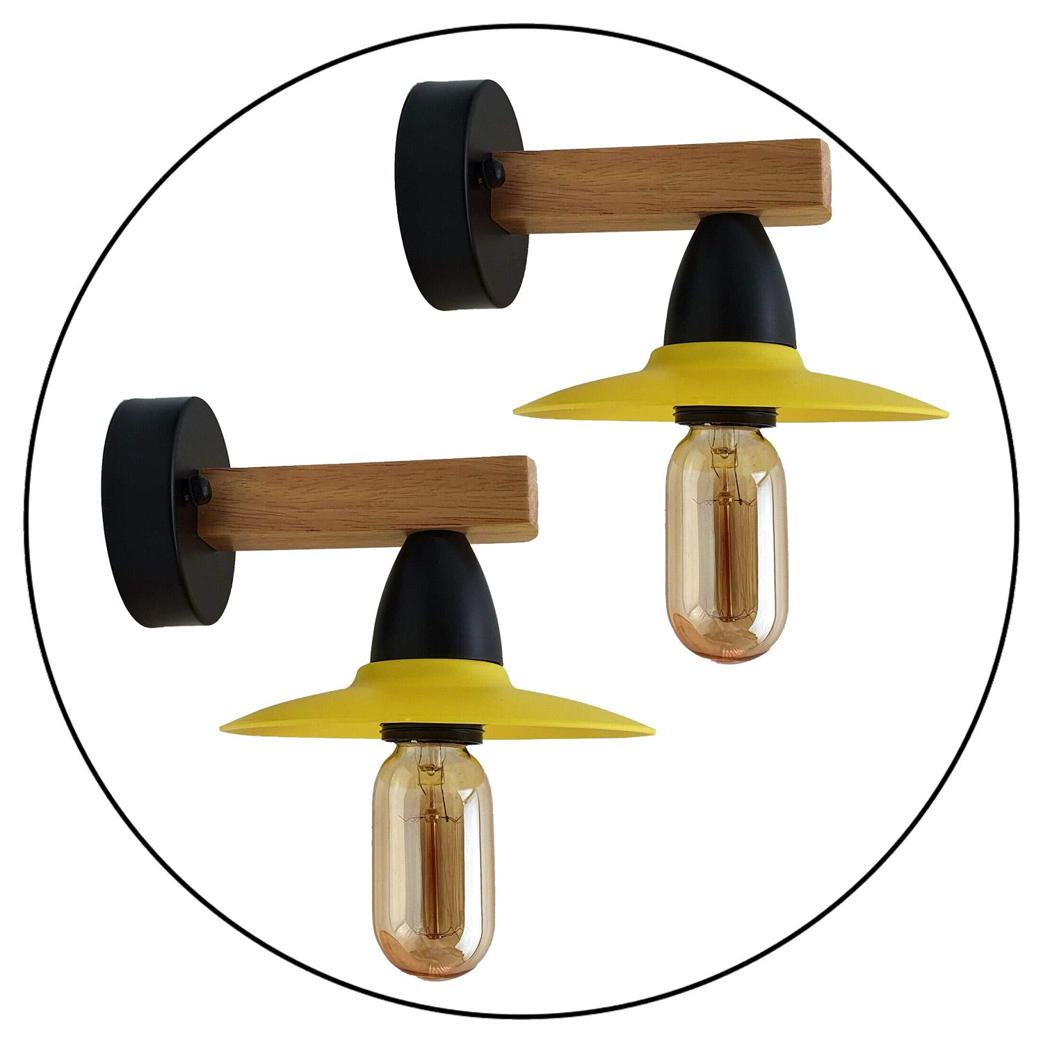 2 Pack Yellow Modern Vintage Wood Wall Light fixtures~1019 Main image