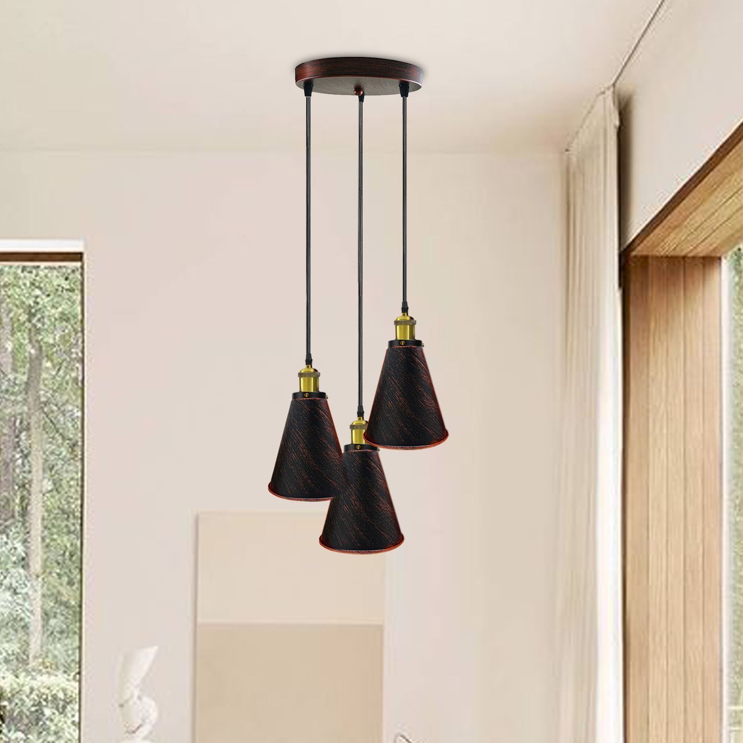 Retro Industrial 3- Head  Vintage Round Base Pendant Ceiling Secondary image