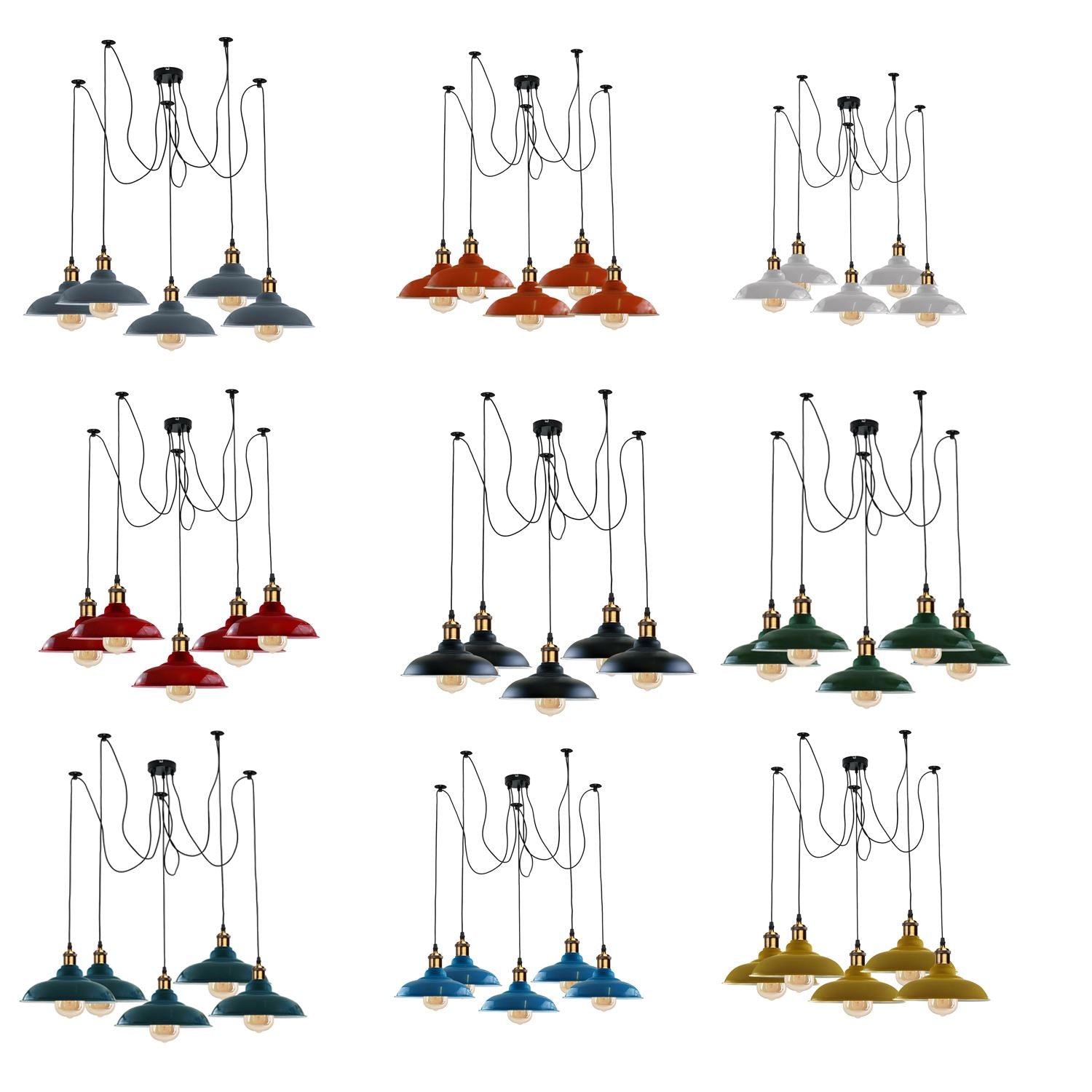 Vintage 5 Way Chandelier Spider Ceiling Fixture Metal Curvy Shade~3399 Main image