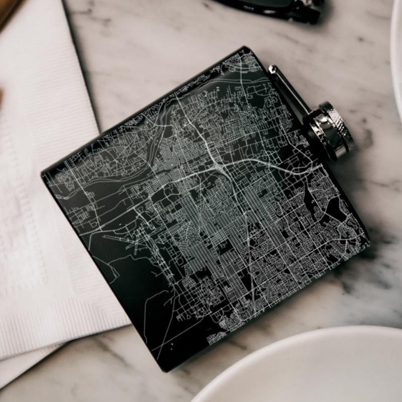 Albuquerque - New Mexico Map Hip Flask in Matte Black