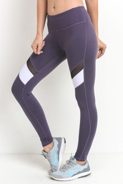 Colorblock Mesh Full Leggings - Dark Violet