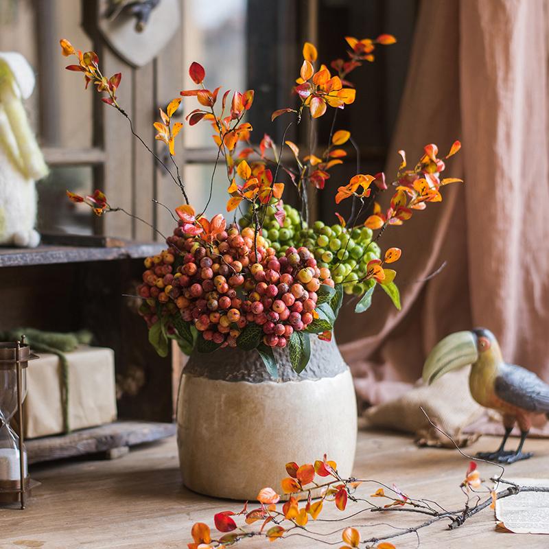 Artificial Fruit Berry Bunch Green and Orange Red 11" Tall Plant Stem Secondary image