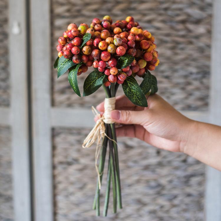 Artificial Fruit Berry Bunch Green and Orange Red 11" Tall Plant Stem