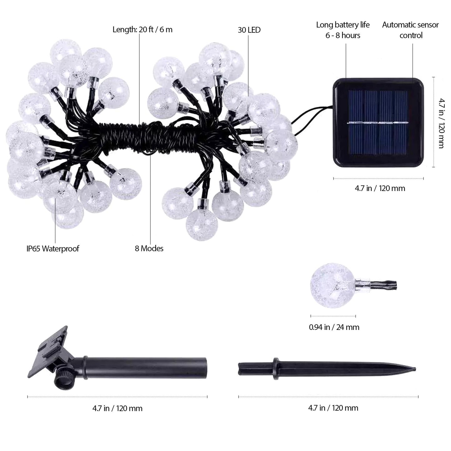 Solar String Light Outdoor 30 LED Powered Garden Path Yard Decor Lamp