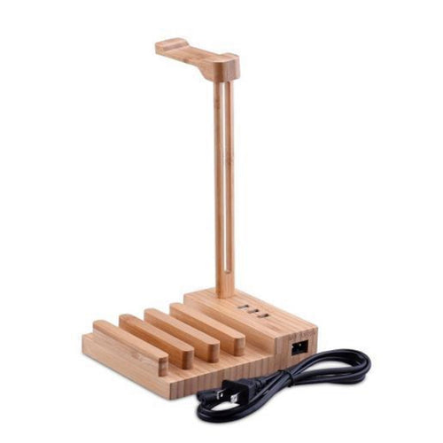 2 in 1 Bamboo Wood Charging Station Stand 3 USB for iPhone &