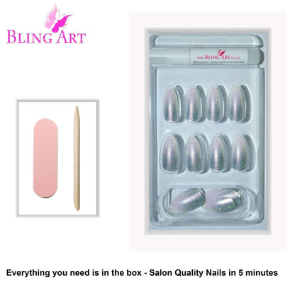 False Nails by Bling Art Silver Gel Ombre Almond Stiletto 24 Fake