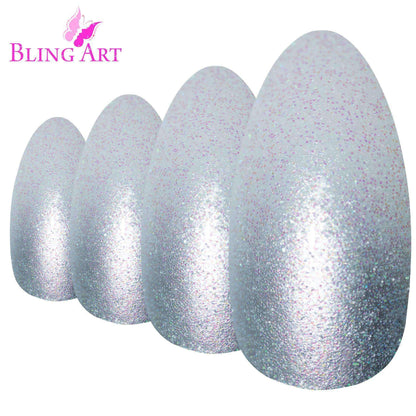 False Nails by Bling Art Silver Gel Ombre Almond Stiletto 24 Fake