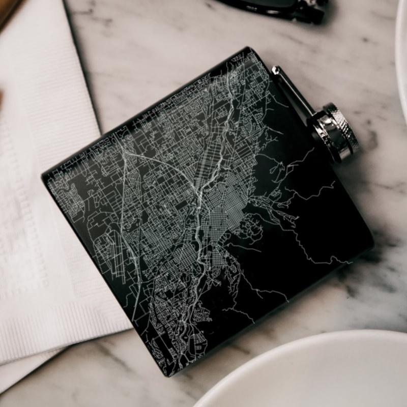 Boise - Idaho Map Hip Flask in Matte Black