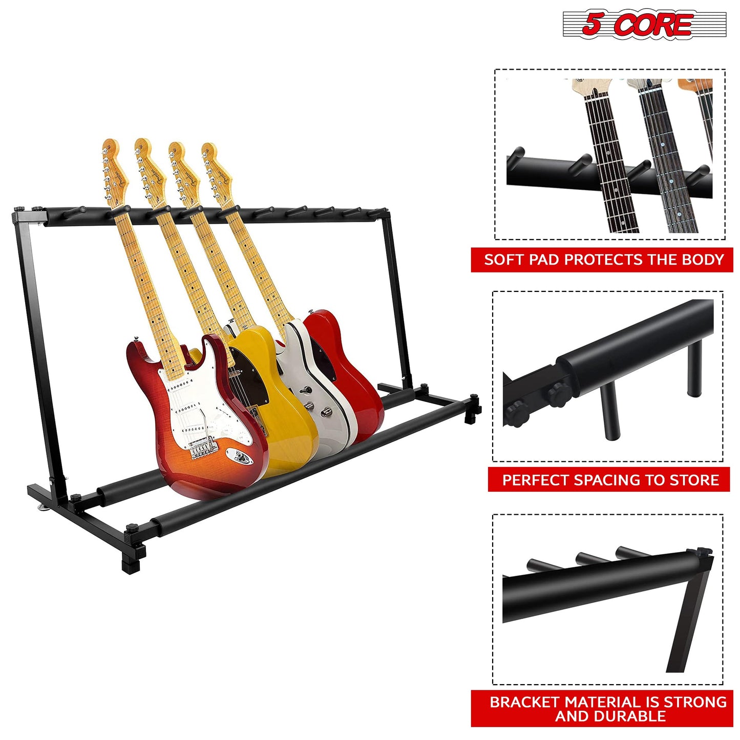 5Core Multi Guitar Rack Stand Floor 9 Slot Adjustable Flying V Guitars