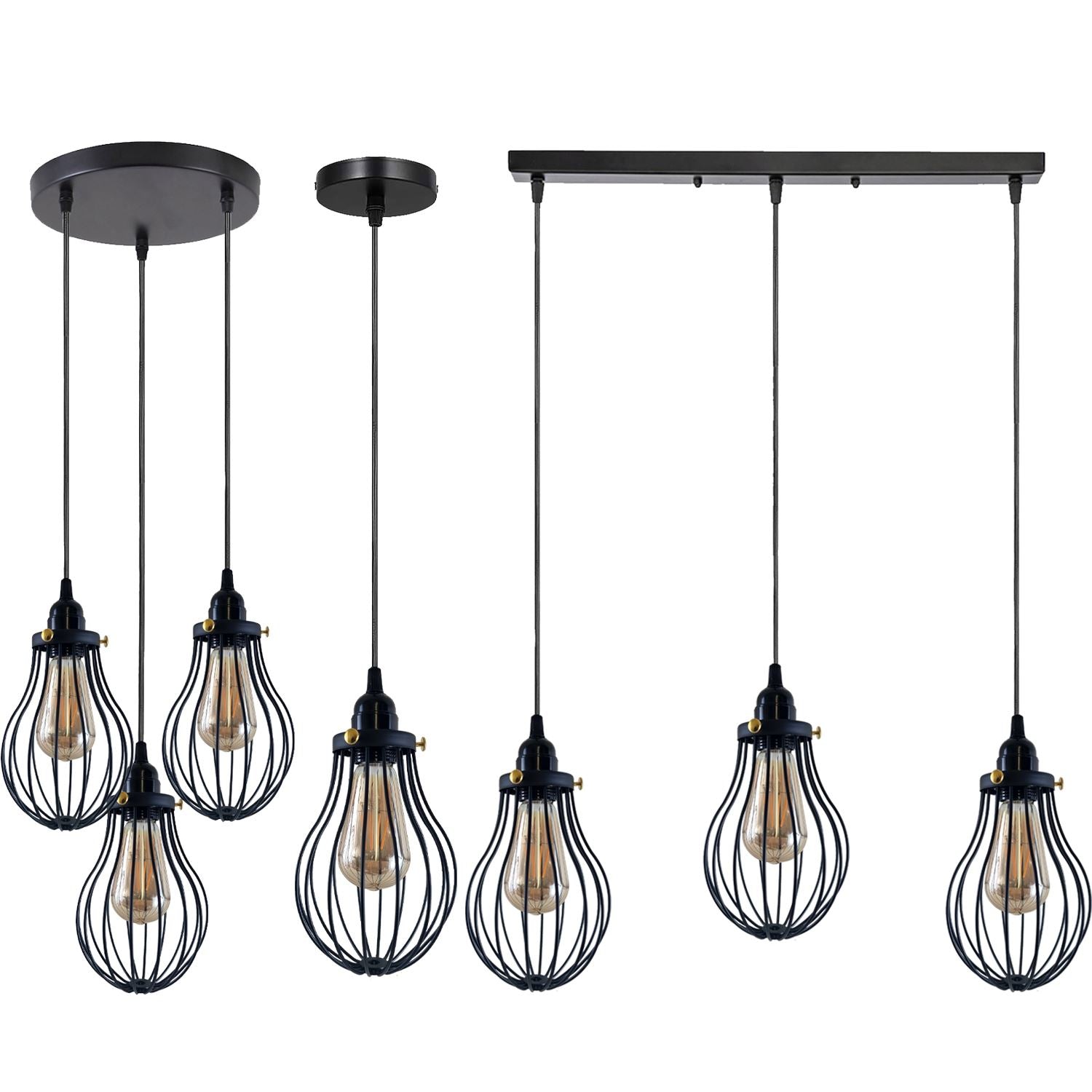 Retro Industrial Black Indoor Hanging Adjustable Pendant Light Big Main image