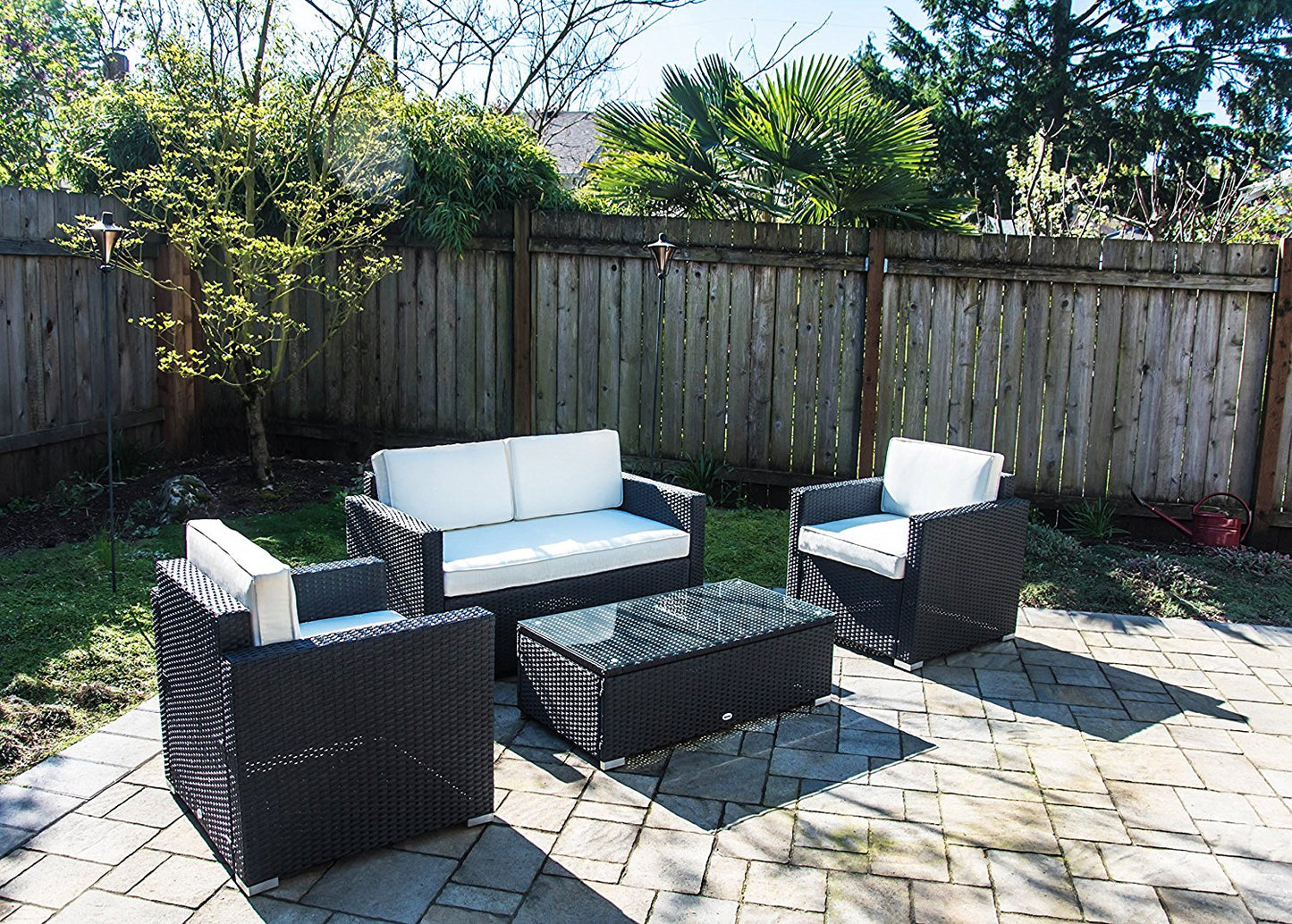 Outsunny Patio Sectional with Cushions 4pcs Outdoor Rattan Wicker Sofa