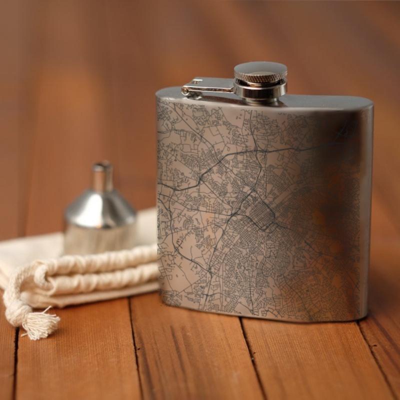 Charlotte - North Carolina Map Hip Flask
