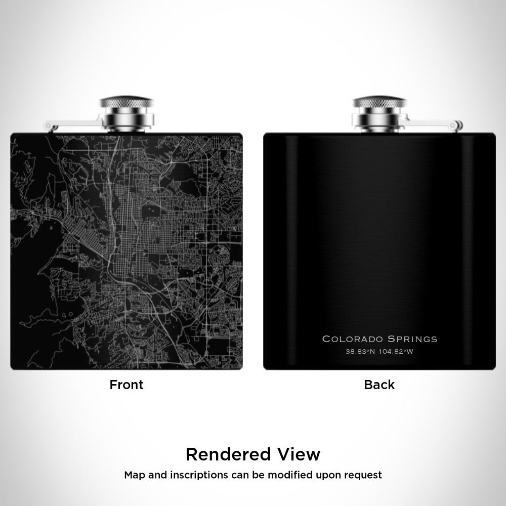 Colorado Springs - Colorado Map Hip Flask in Matte Black