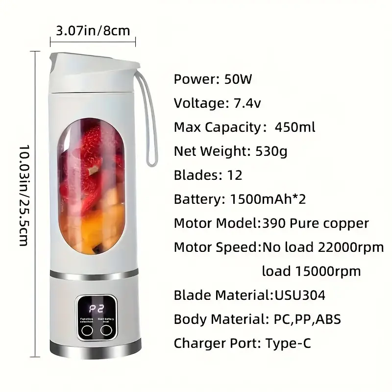 Portable Usb Rechargeable Juice Mixer Blender With Led Display