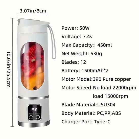 Portable Usb Rechargeable Juice Mixer Blender With Led Display