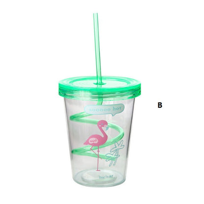 Flamingo Plastic Tumbler & Straw