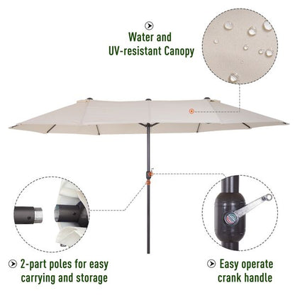 Outsunny 15ft Double-Sided Patio Umbrella Parasol Sun Shelter Canopy
