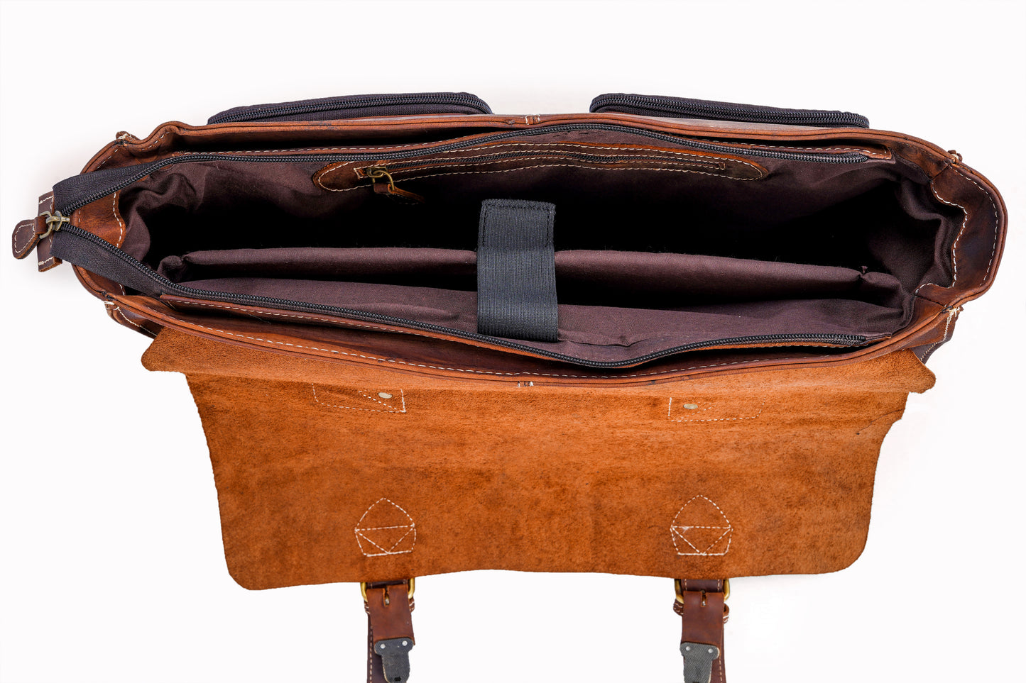 Anuent Handmade Brown Leather Laptop Bag With 2 Pockets.