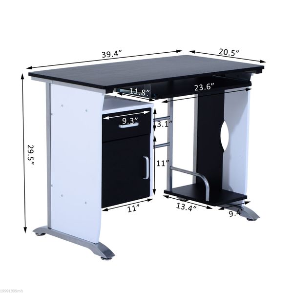 HOMCOM Computer Desk PC Table Office Furniture w/ Tray CPU Stand