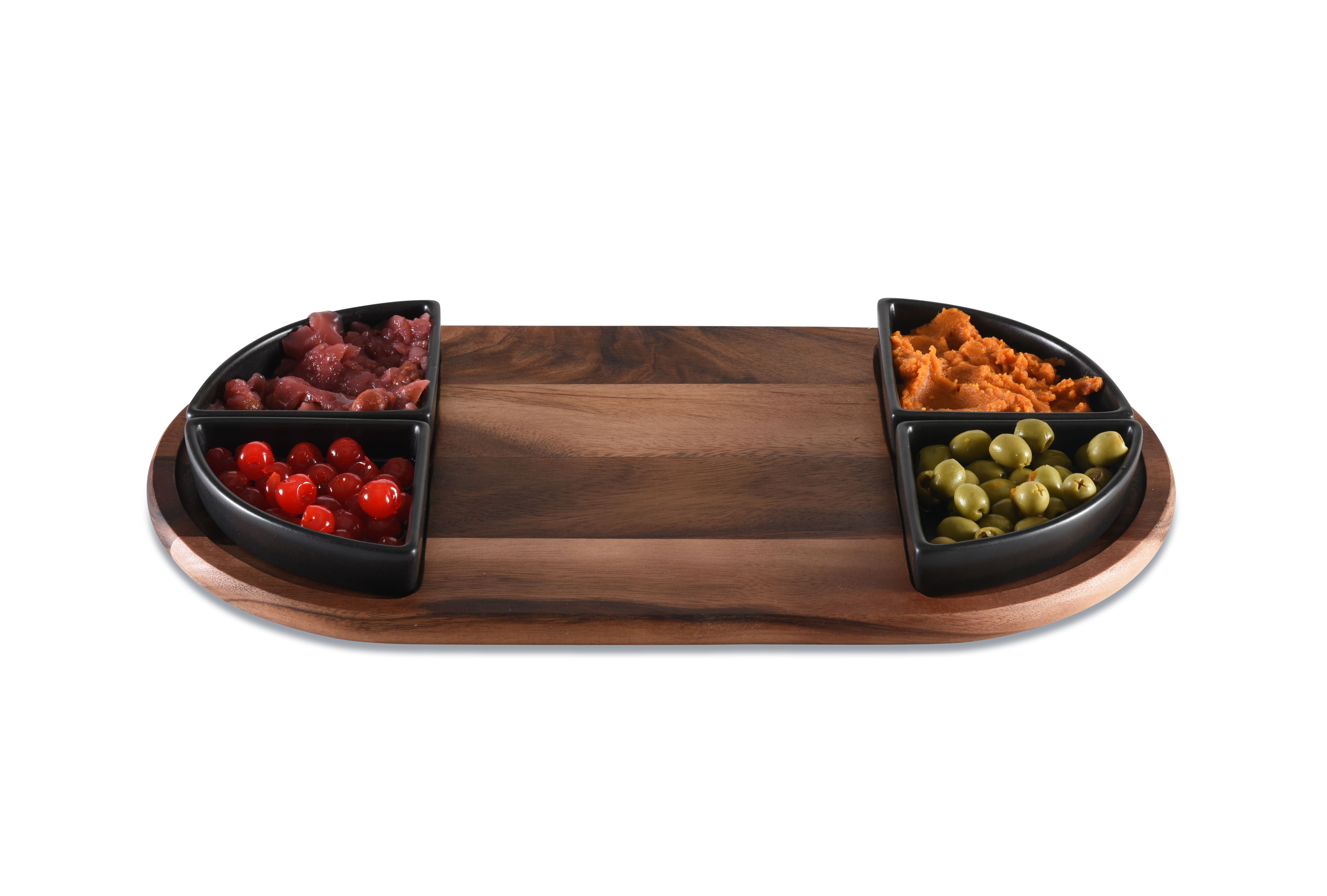 Charcuterie/ Serving Tray w/ 4 black triangular ceramic bowls Secondary image