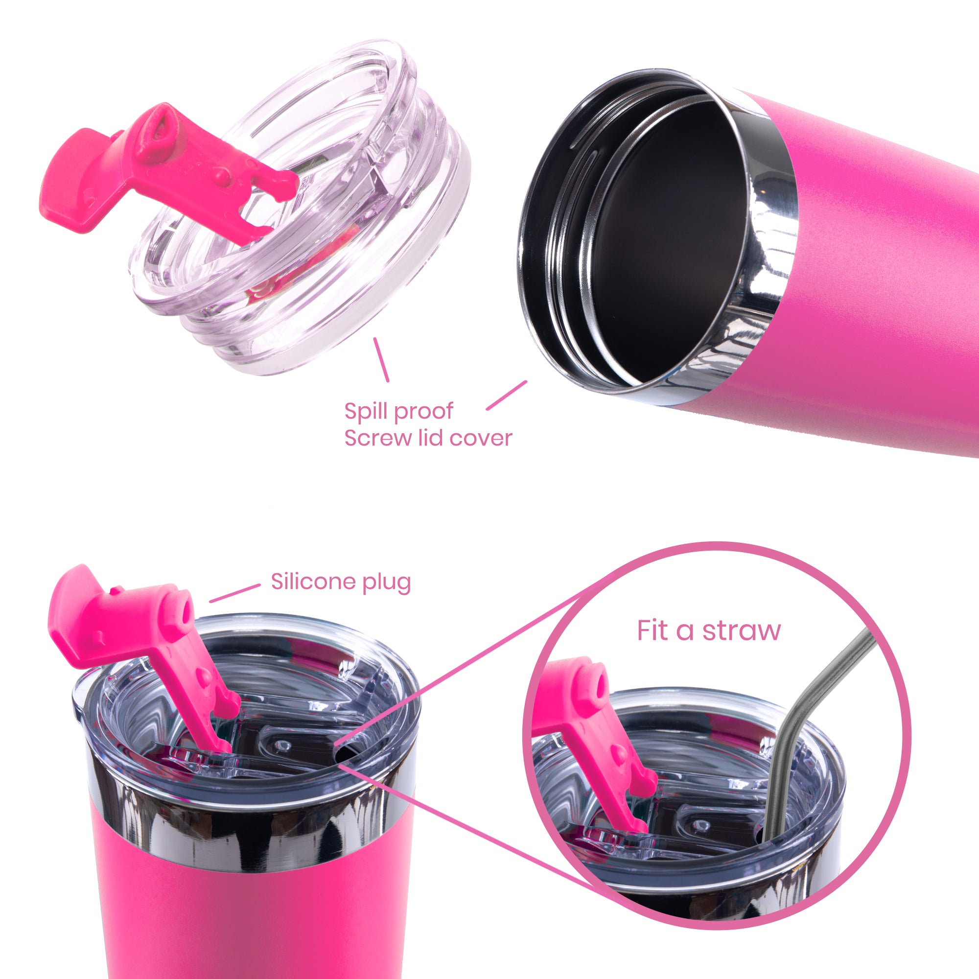 DRINCO®  20oz Insulated Tumbler Spill Proof Lid 2 Straws(Island Pink) Secondary image