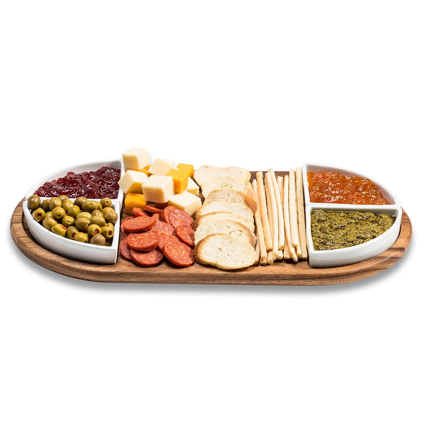 Charcuterie/ Serving Tray w/ 4 triangular ceramic bowls Secondary image
