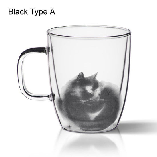 Hand-Painted Furry Cat Glass Mug