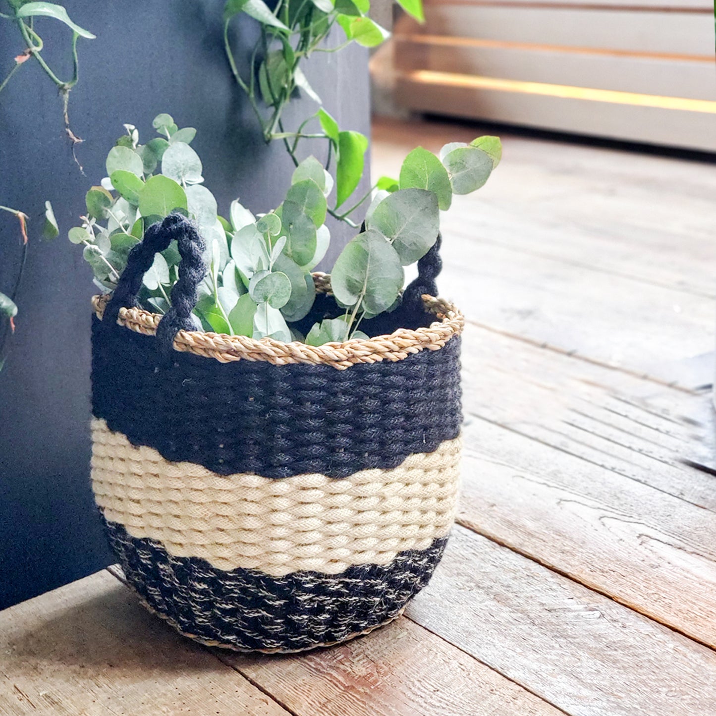 Ula Stripe Basket - Black