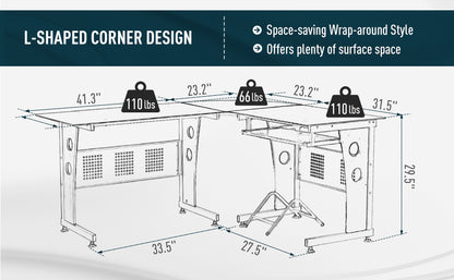 HOMCOM 64 inches Modern L-Shaped Glass Top Office Workstation Computer