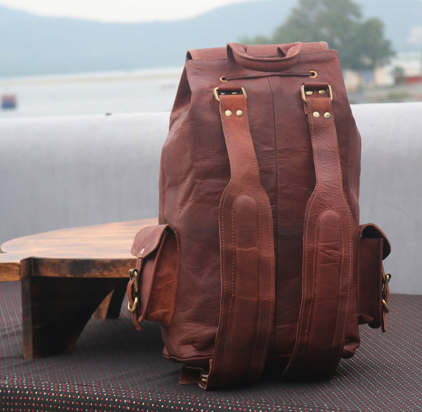 ANUENT Handmade Leather Travel Rucksack Backpack.