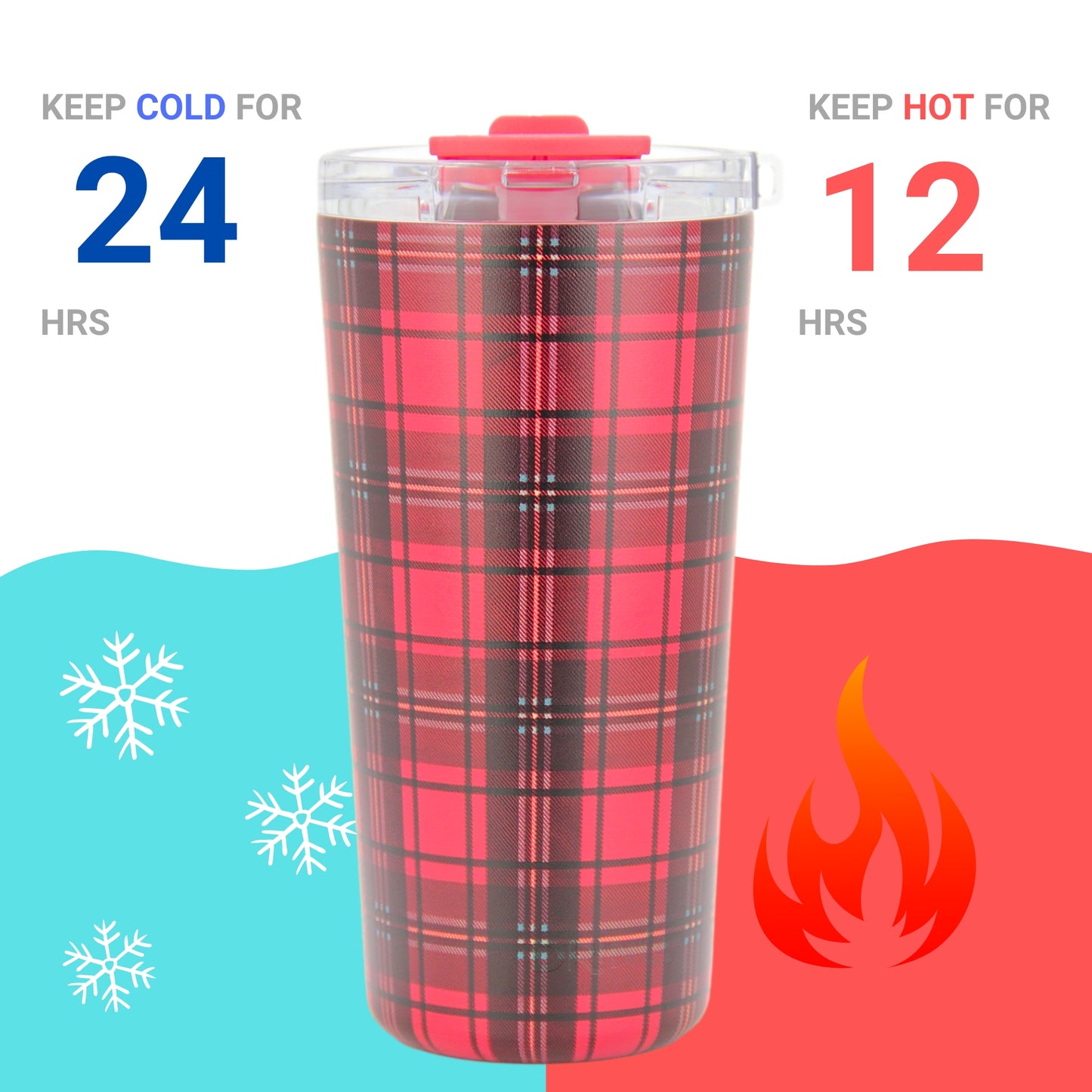 DRINCO® Seattle 20oz Insulated Tumbler Leakproof w/straw-Tartan Plaid