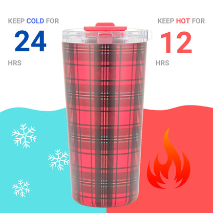 DRINCO® Seattle 20oz Insulated Tumbler Leakproof w/straw-Tartan Plaid