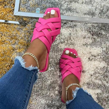 Summer Leather Flat Beach Slides Outdoor Casual  Women Slippers