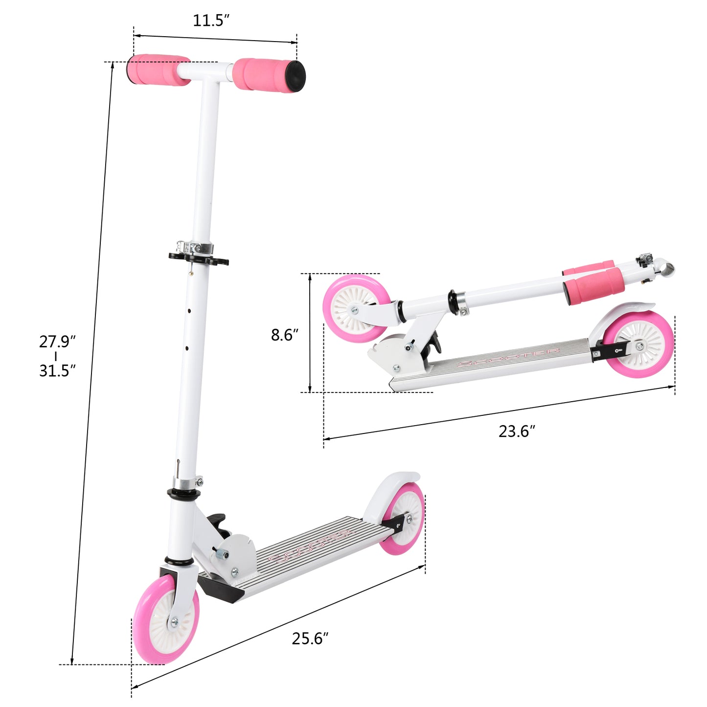 3 Height Adjustable Easy Folding Pink Scooter for Teens