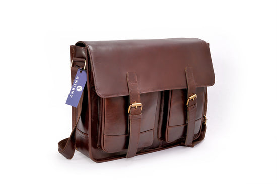 Buffalo Leather Laptop Messenger Bag With 2 Pockets.