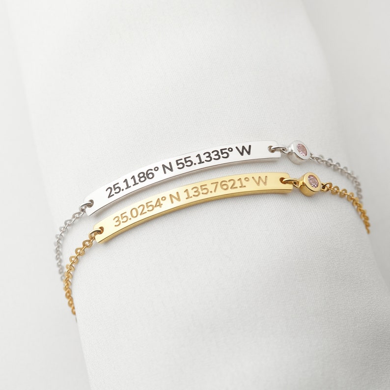 Latitude Longitude Bracelet, Coordinates Bracelet with Birthstone