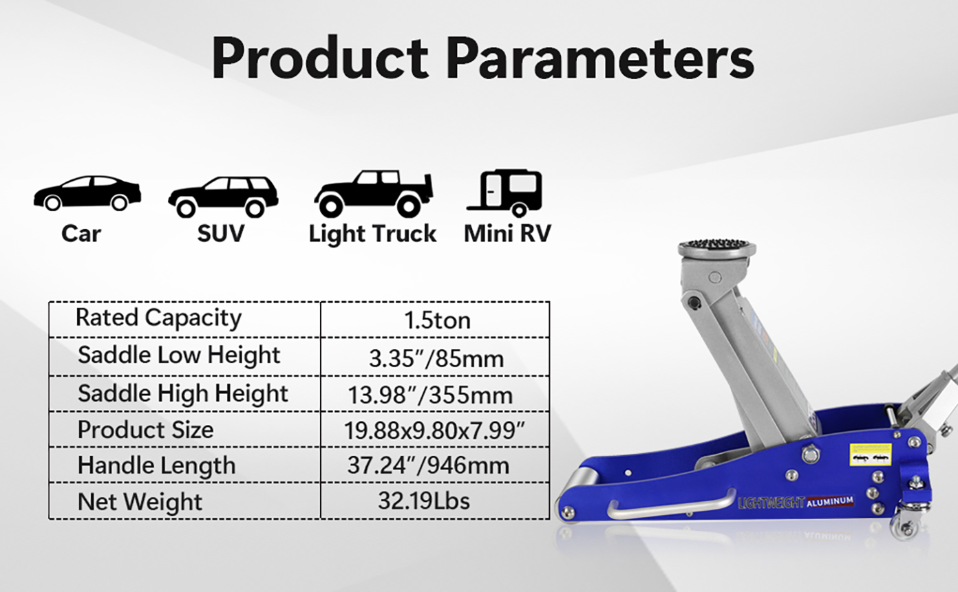 1.5 Ton Hydraulic Low Profile Aluminum And Steel Racing Floor Jack