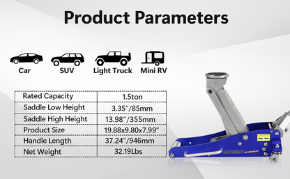 1.5 Ton Hydraulic Low Profile Aluminum And Steel Racing Floor Jack