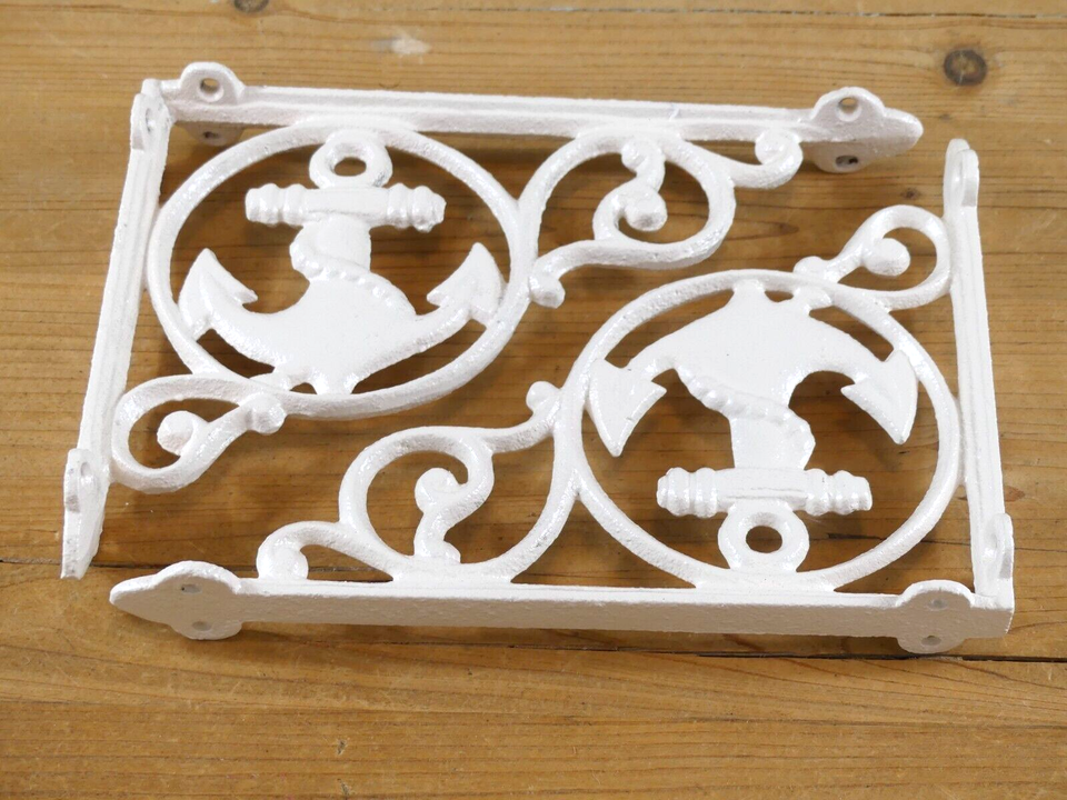 2 CAST IRON BOAT ANCHOR BRACKETS CORBELS WALL SHELF BRACKET