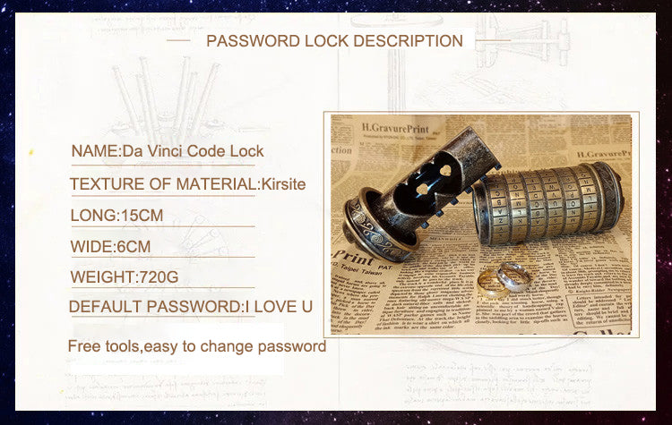 Handmade Metal Cryptex locks Leonardo da Vinci code toys