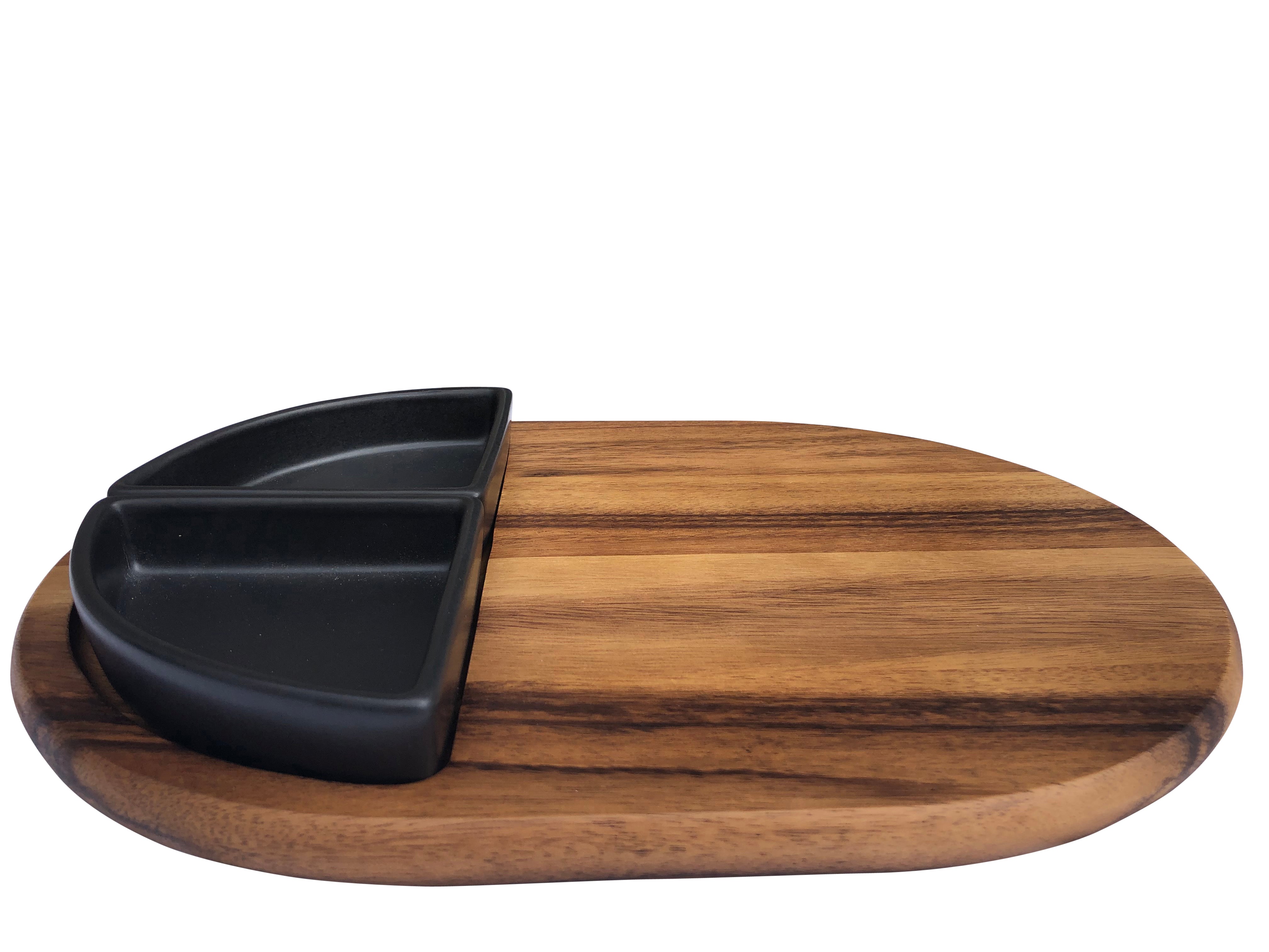 Charcuterie/ Serving Tray w/ 2 black triangular ceramic bowls Secondary image