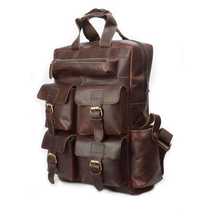 Buffalo Leather Backpack for Men Vintage 15.6 Inch Laptop Bag