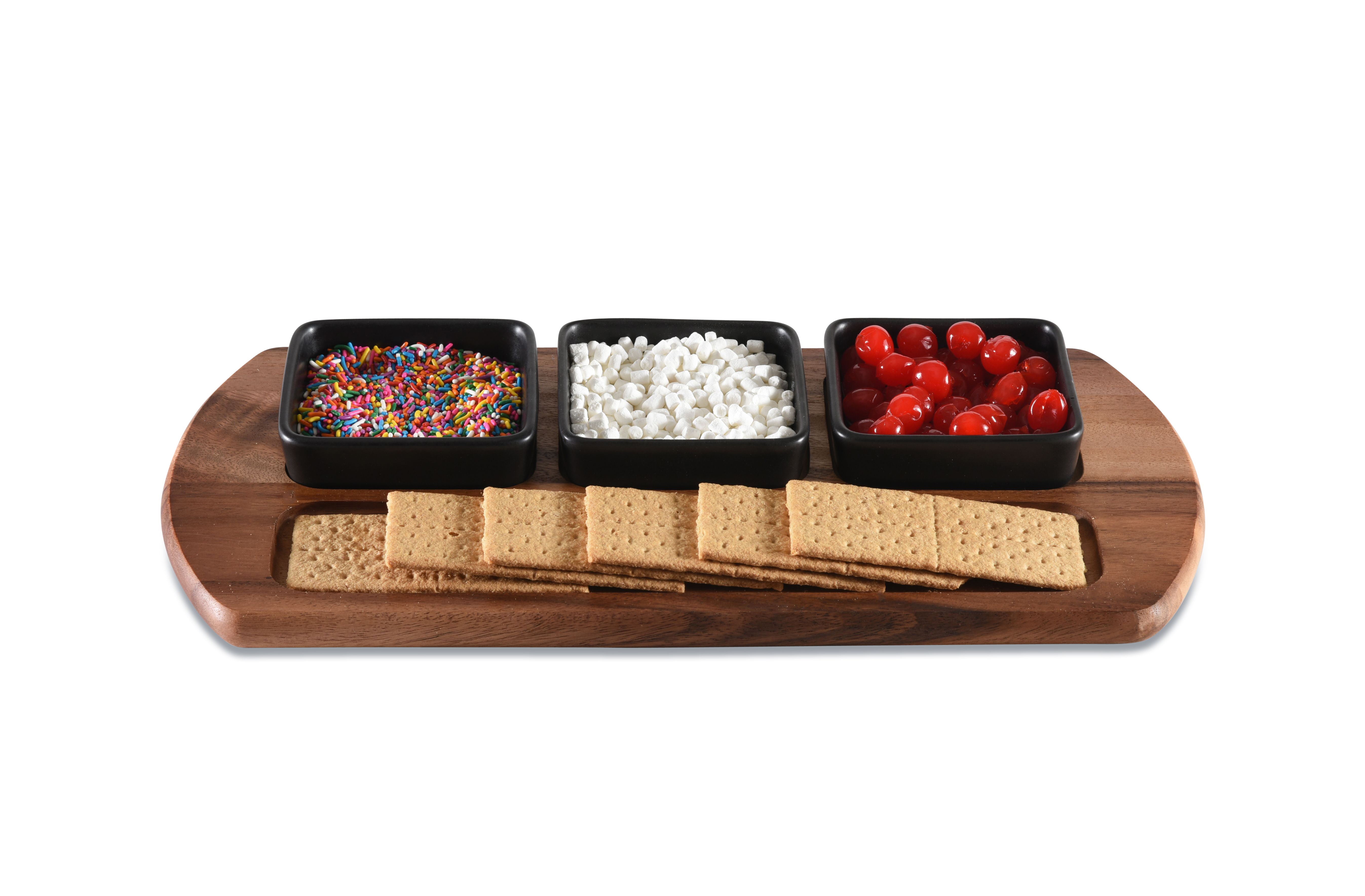 Charcuterie/ Serving Tray w/ 3 black square ceramic bowls   9" x 18" Secondary image